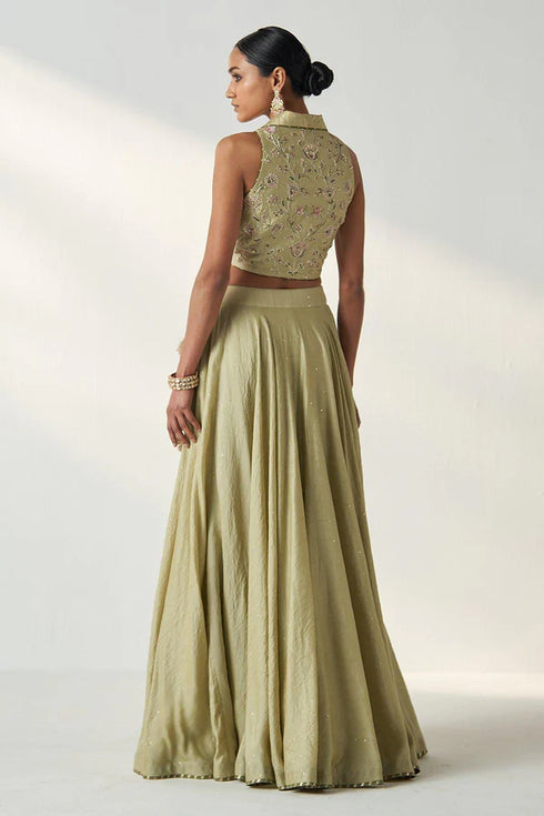 Rajita Green Gillet Lehenga Set